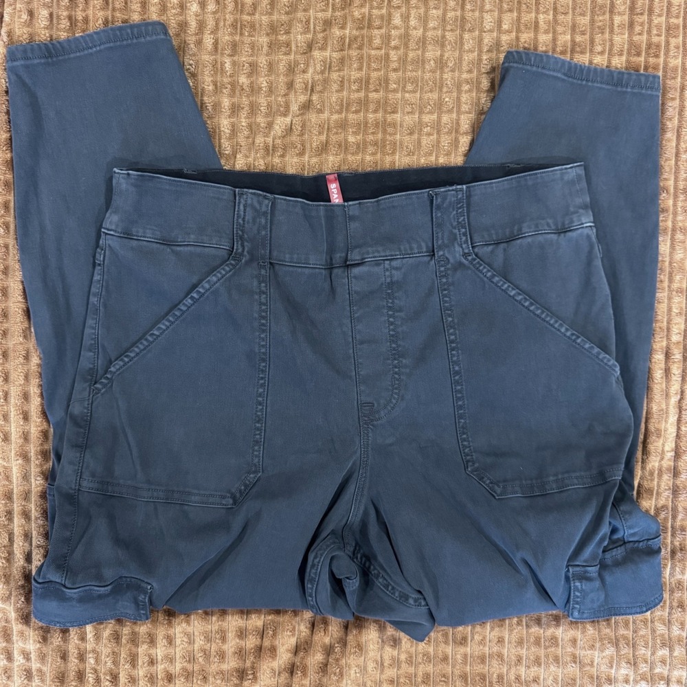 Spanx Cargo Pants 2X Petite Gray Stretch Pull On Slimming Cropped Slim Utility